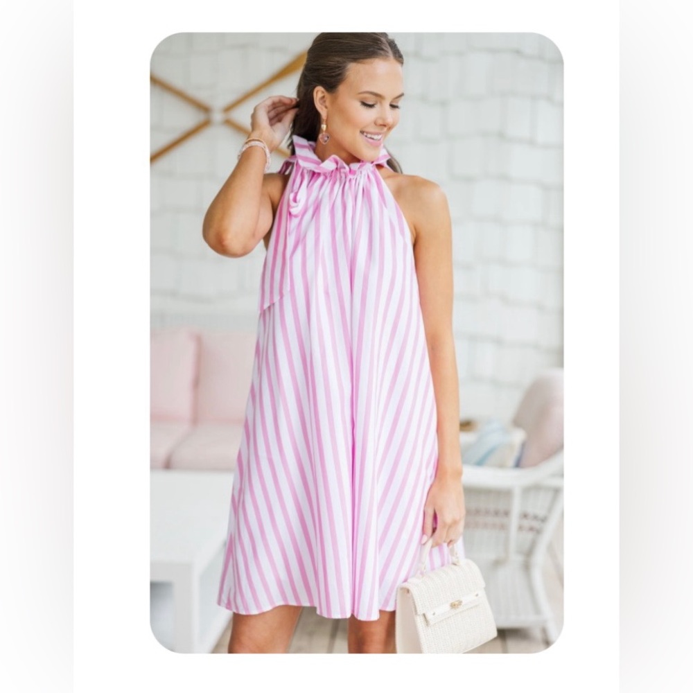 Adrienne Be There Pink Striped  Dress